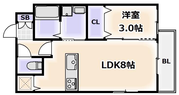 エーデ田辺(1LDK/2階)の間取り写真
