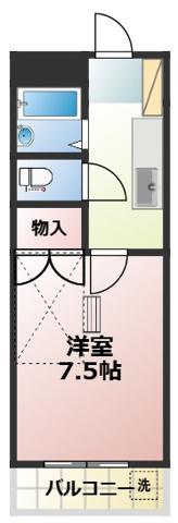 黒髪グリーンハイツ中村(1K/2階)の間取り写真