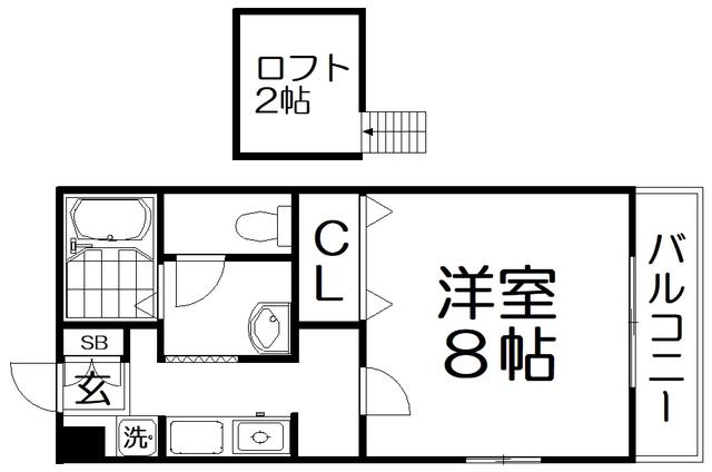 エスポワール藤阪(1K/2階)の間取り写真