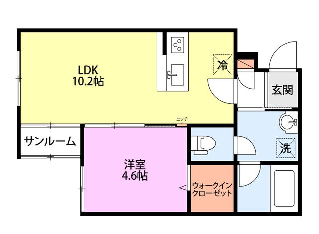 グローリッジ燕吉田(1LDK/2階)の間取り写真