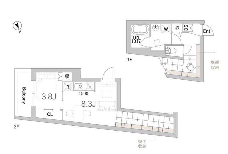 GRANDUO大井町3(1LDK/1階)の間取り写真