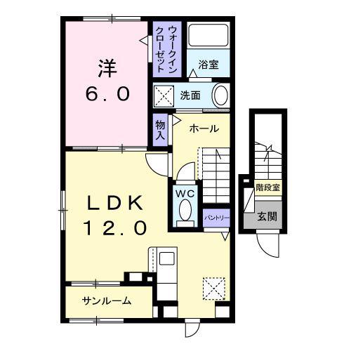 ロテュス(1LDK/2階)の間取り写真