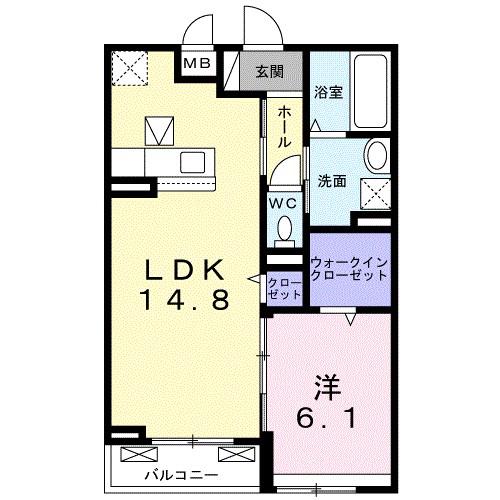 ワレア ハレ(1LDK/1階)の間取り写真