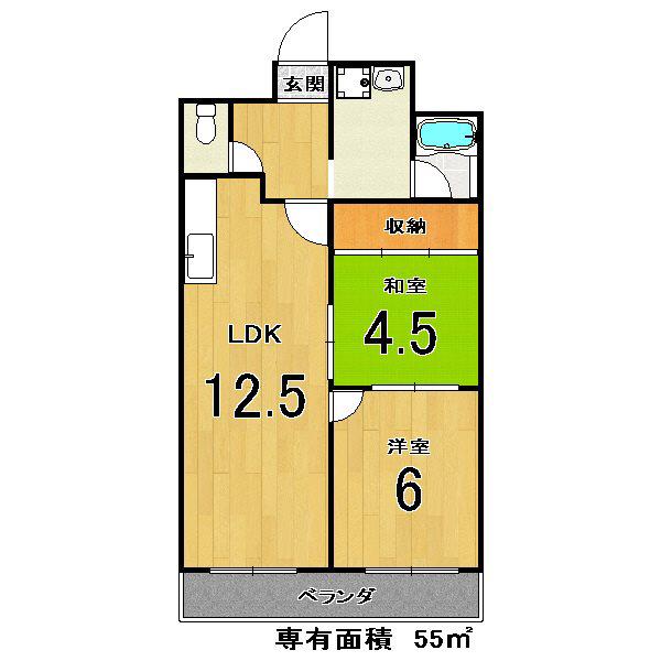 シャトー深草 1ST(2LDK/1階)の間取り写真