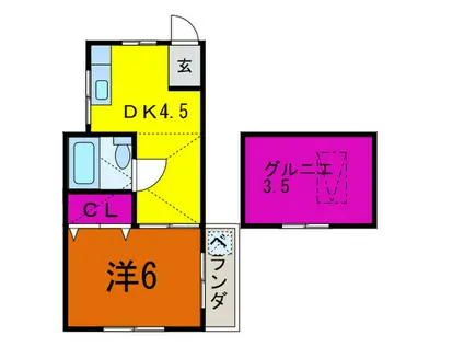 メゾン山崎(1DK/2階)の間取り写真