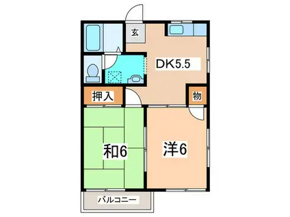 ソレイユ山手台(2DK/2階)の間取り写真