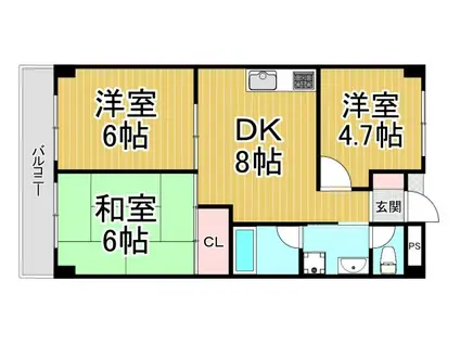 南武庫之荘アーバンリズ(3DK/3階)の間取り写真