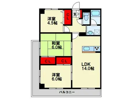 メゾン京良城(3LDK/3階)の間取り写真