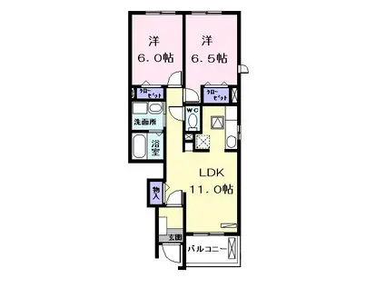 近鉄名古屋線 伏屋駅 徒歩15分 2階建 築17年(2LDK/1階)の間取り写真