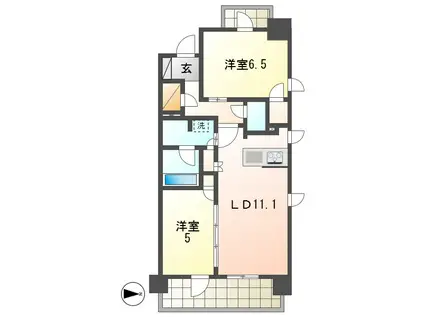 プラウド高岳カームコート(2LDK/13階)の間取り写真