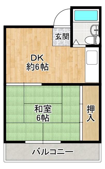 山元ビル(1DK/3階)の間取り写真
