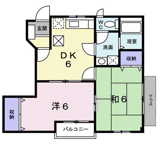 カルムB棟(2DK/1階)の間取り写真
