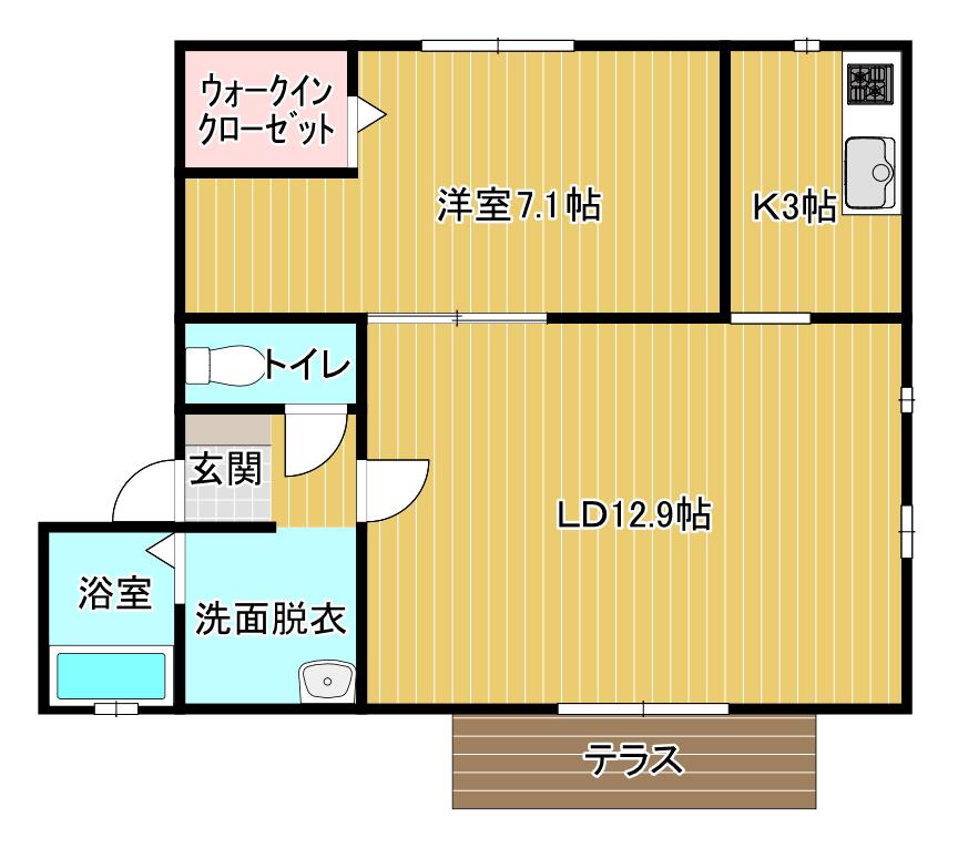 棒屋第四下池ハイツ(1LDK/1階)の間取り写真