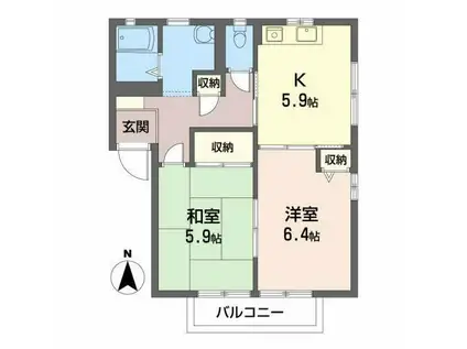 ドルフモトミヤ(2K/2階)の間取り写真