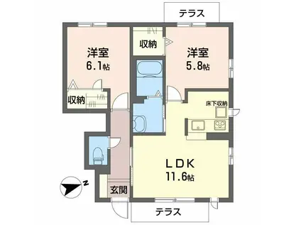 シャーメゾン南町ノ坪D(2LDK/1階)の間取り写真