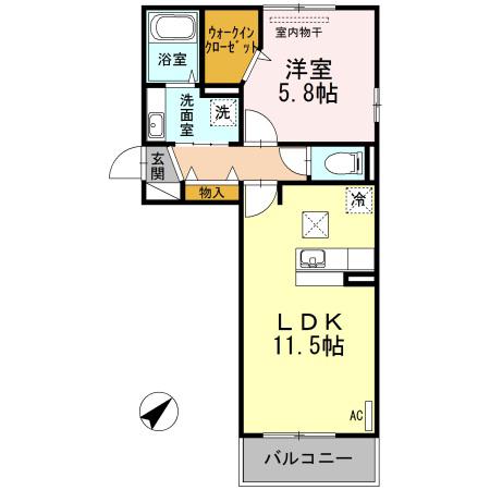 D-ROOM博多麦野壱番館(1LDK/1階)の間取り写真