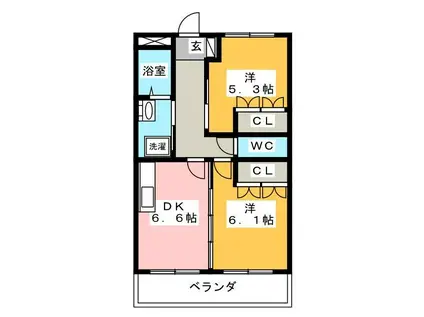 コンフォールII(2DK/1階)の間取り写真