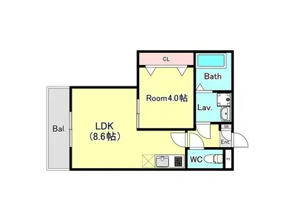 ジーメゾン春日部花積(1LDK/1階)の間取り写真