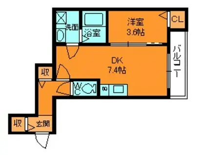ジーメゾン大和郡山ルプレ(1DK/3階)の間取り写真
