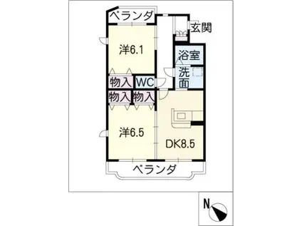 メルベーユII(2DK/1階)の間取り写真