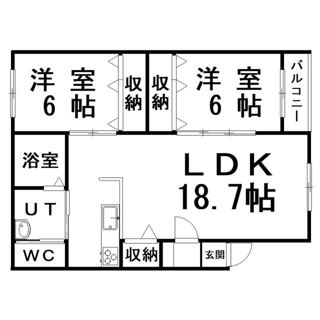シャンテ旭町A(2LDK/1階)の間取り写真