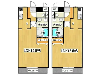 アンバーヴィレッジ(ワンルーム/2階)の間取り写真