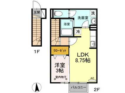 カエツリアルフィールドD-ROOM B(1LDK/2階)の間取り写真