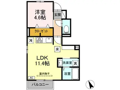 D-ROOM盛岡みたけ(1LDK/1階)の間取り写真