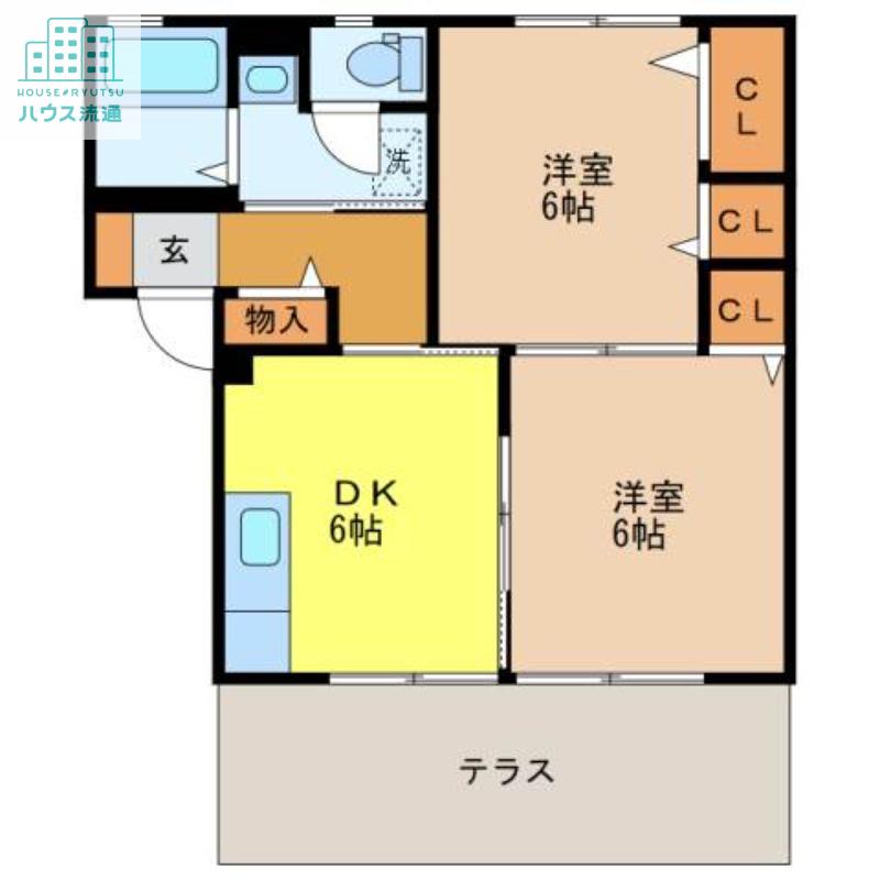 ディアスドミール D棟(2DK/1階)の間取り写真
