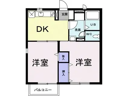 サンパティークおかもとA棟(2DK/1階)の間取り写真