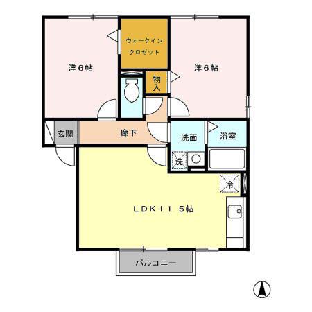 メゾンベールA(2LDK/2階)の間取り写真