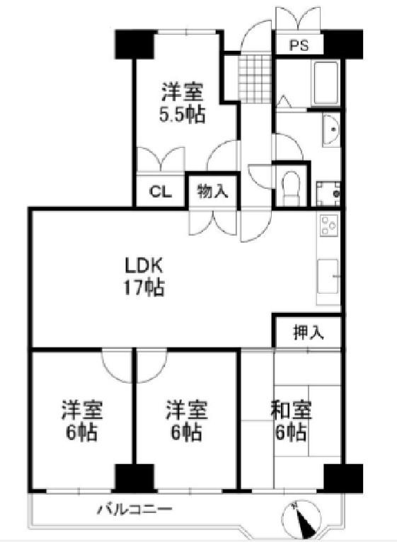 青葉丘マンション(4LDK/5階)の間取り写真