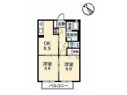 リヴィエール(2DK/2階)の間取り写真