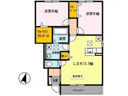 D-ROOM秋月 B棟(2LDK/1階)の間取り写真