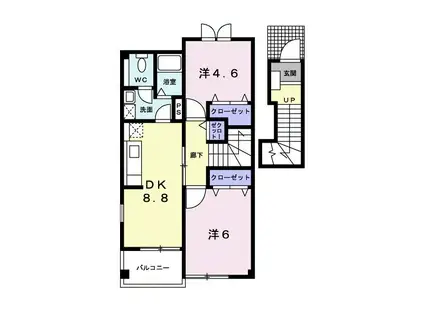 カーサ・プラシードI(2DK/2階)の間取り写真