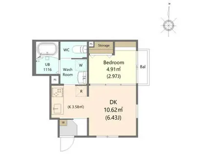 アーバン フォレスト(1DK/1階)の間取り写真