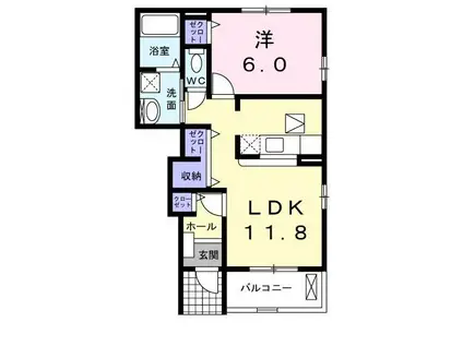 フェアリーヒルズ ヴィオレ(1LDK/1階)の間取り写真