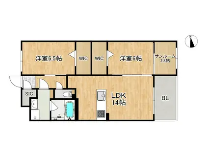 ルシエル姪浜(2SLDK/2階)の間取り写真