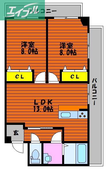 柳町マンション(2LDK/2階)の間取り写真