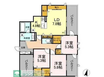 GRACE COURT YAMATOグレイスコートヤマト(3LDK/3階)の間取り写真