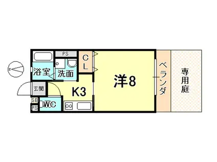 TERU・HOUSE北口(1K/1階)の間取り写真