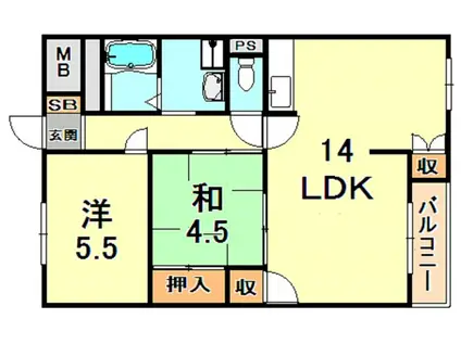 御影オークマンション(2LDK/4階)の間取り写真