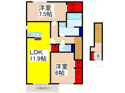 サンモール A棟(2LDK/2階)の間取り写真