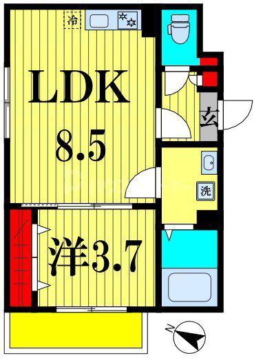 AJ南流山(1LDK/3階)の間取り写真