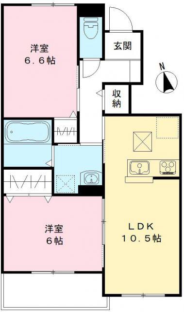 ユアメゾン益野B(2LDK/1階)の間取り写真