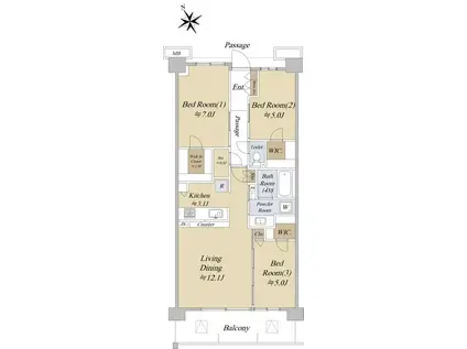 シティテラス多摩川B棟(3LDK/4階)の間取り写真