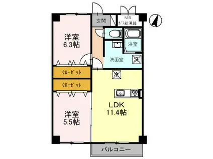 ドギールーズテララ(2LDK/2階)の間取り写真
