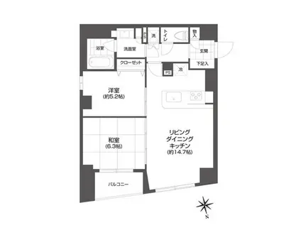 グランパセオ市谷甲良町(2LDK/13階)の間取り写真