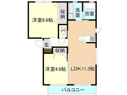 ラ・フォンティーヌI棟(2LDK/1階)の間取り写真