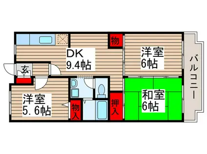 フレア・ウィング林(3DK/2階)の間取り写真